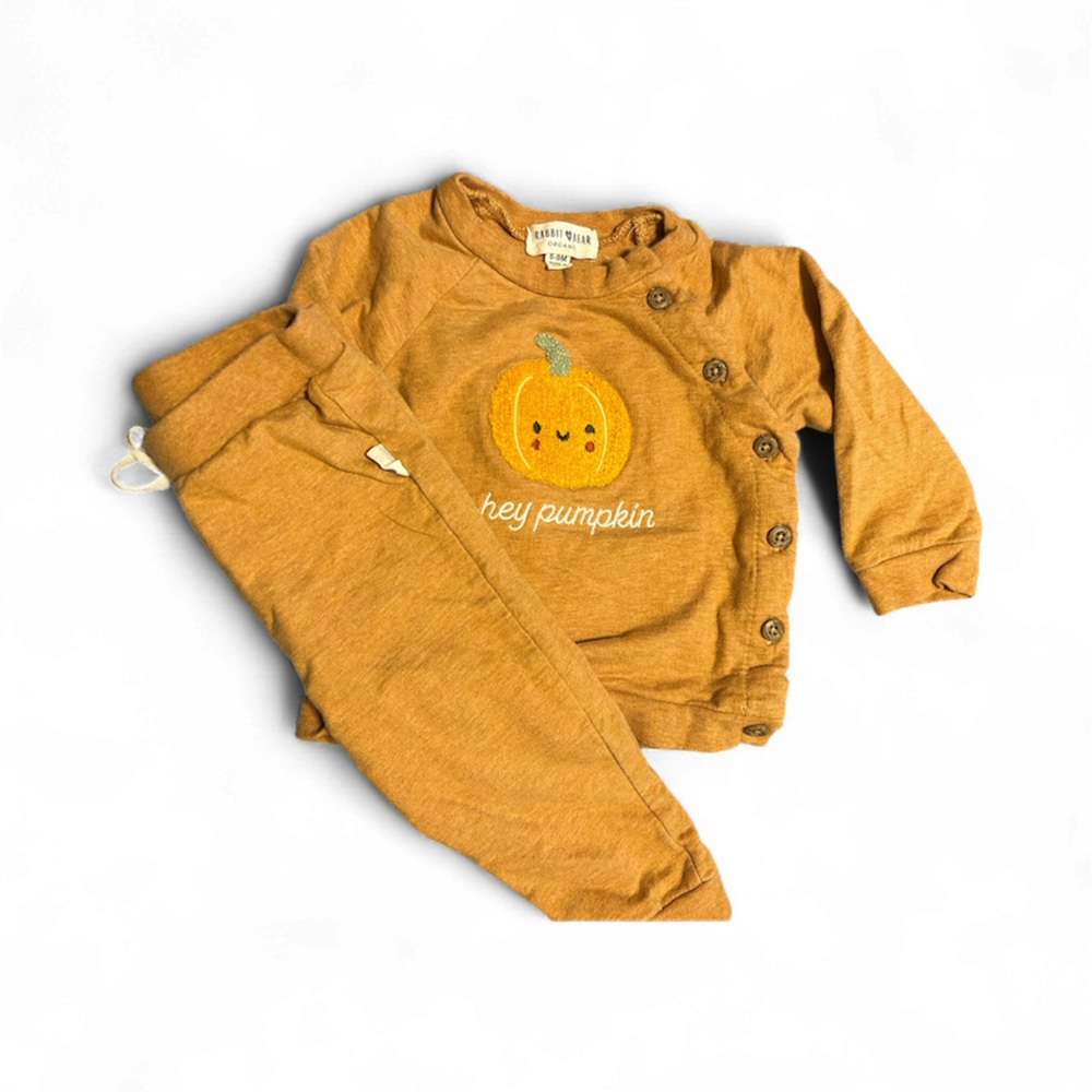 Rabbit + Bear Cotton 2-Piece Baby 6-9 months Fall Set - HEY PUMPKIN